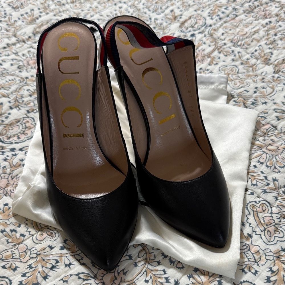 Gucci Black Heels with Red Accents